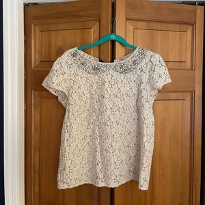 LOFT BUSINESS CASUAL TOP WITH RHINESTONE COLLAR